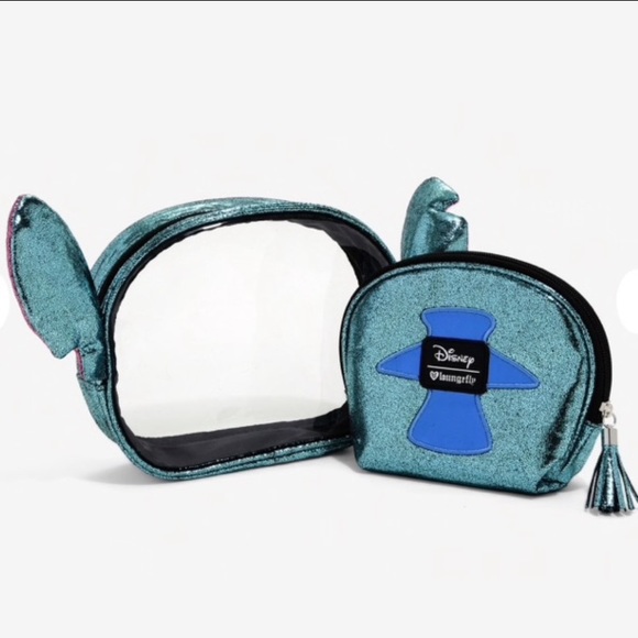 LOUNGEFLY DISNEY STITCH 2 PC. MAKEUP BAGS & FUNKO Pop! STITCH Metallic KEYCHAIN! - Picture 3 of 8